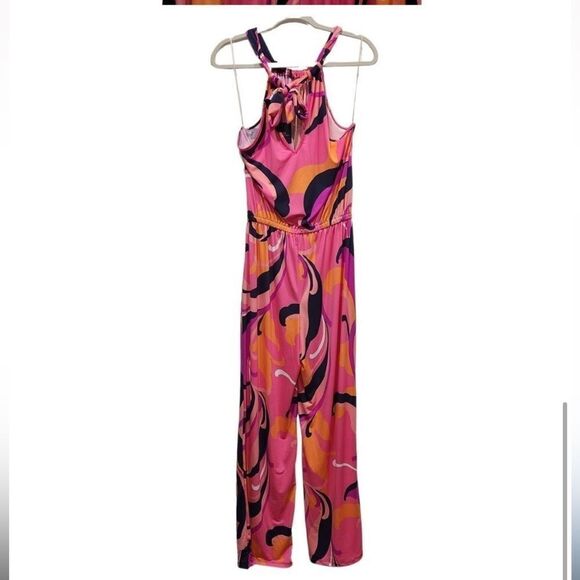 New! Trina by Trina Turk Tropical Print Halter Juju Jumpsuit - Picture 4 of 7